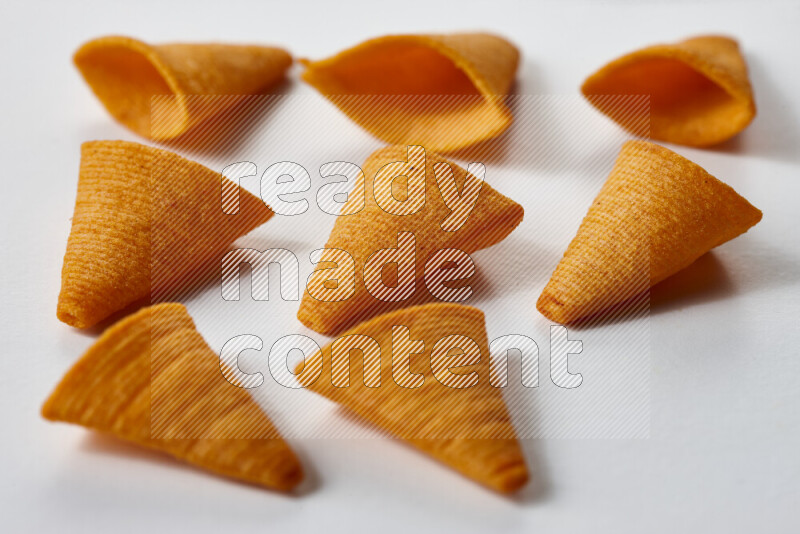Assorted snacks on white background