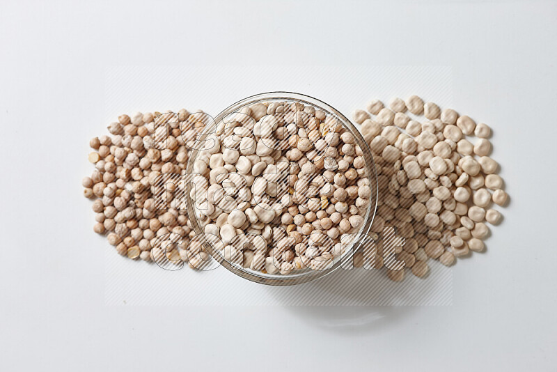 Lupin Beans with chickpeas on white background
