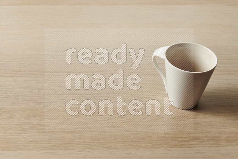White Ceramic Mug on Oak Wooden Flooring, 45 degrees