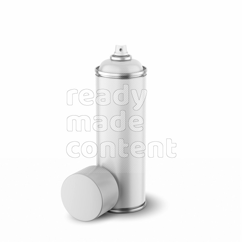 Metal spray bottle mockup with cap and label isolated on white background 3d rendering