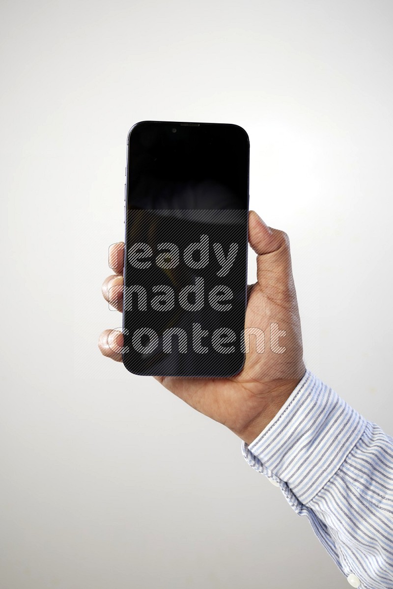 Male hand holding Smart phone on White background