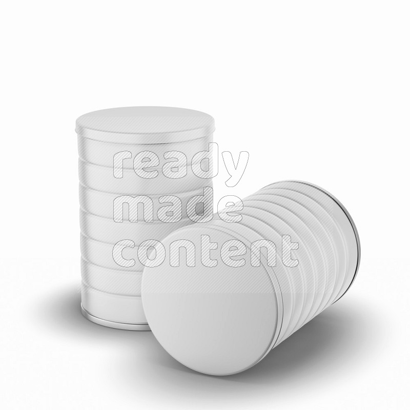 Metallic tin can mockup with label and lid isolated on white background 3d rendering