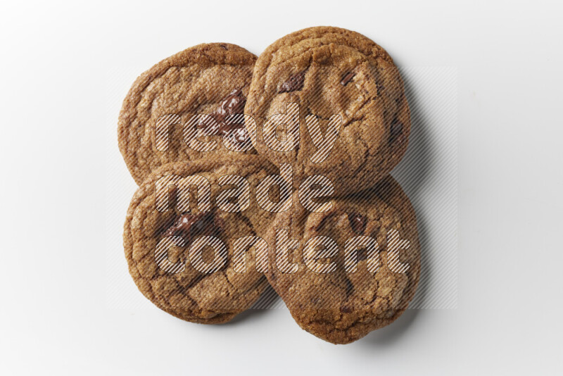 Chocolate chips cookies on a white background