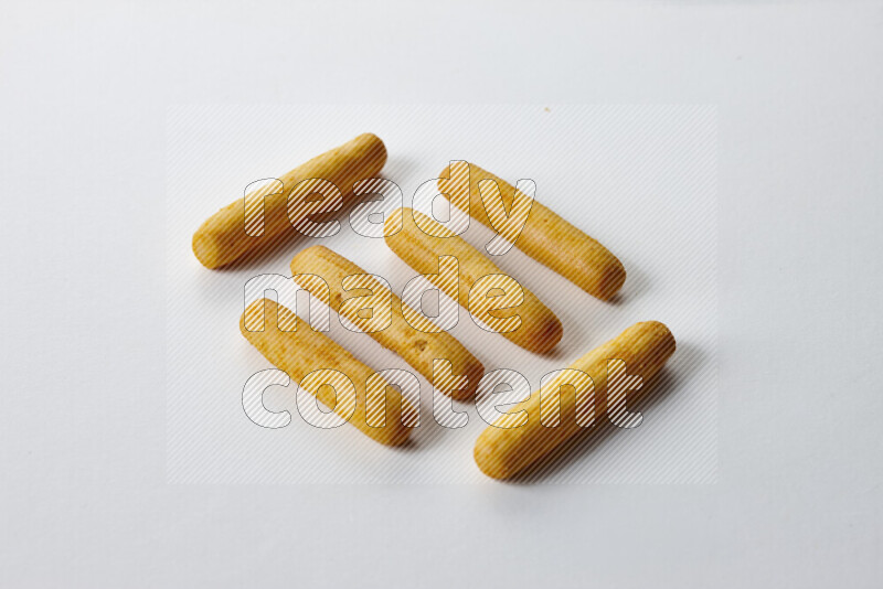 Assorted snacks on white background