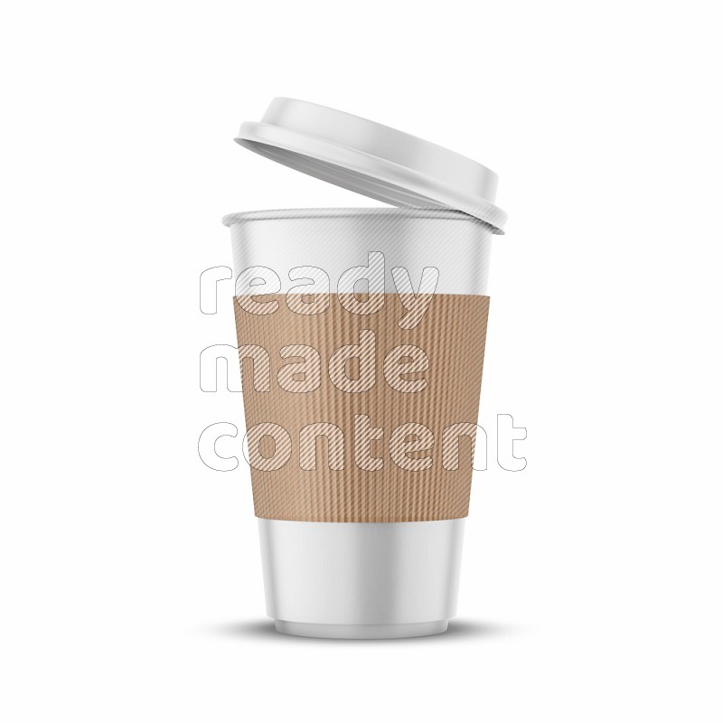 Paper hot cup mockup with holder and cap isolated on white background 3d rendering