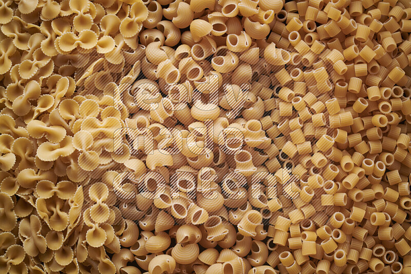 3 types of pasta filling the frame