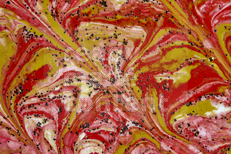 Abstract colorful background with mixed of red, white and gold paint colors with scattered gold glitter