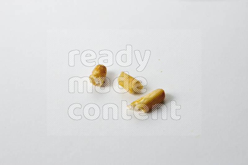 Assorted snacks on white background
