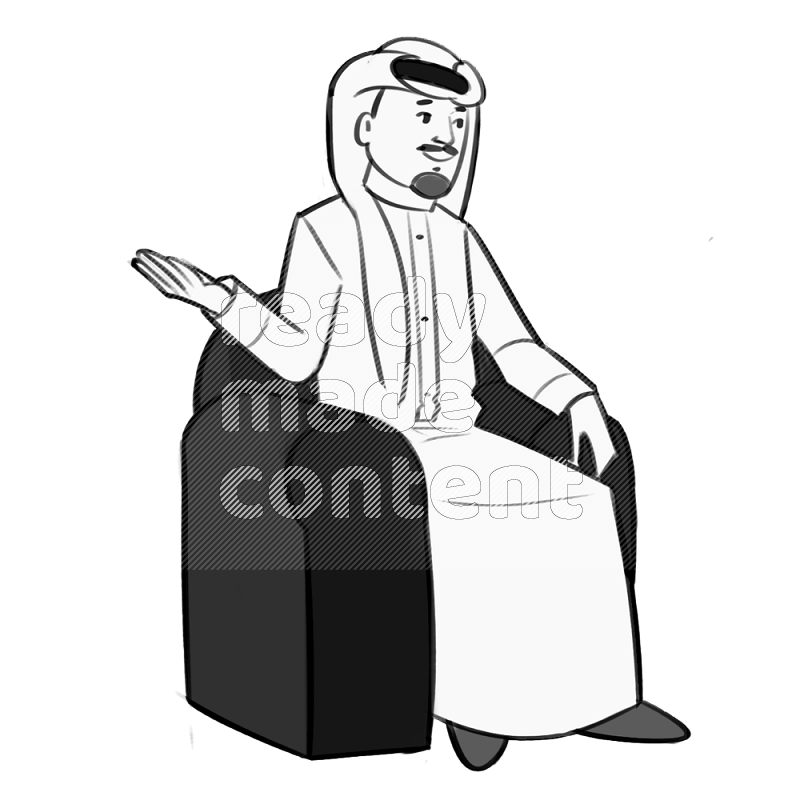 Saudi man handing a paper setting on an armchair different angles eye level