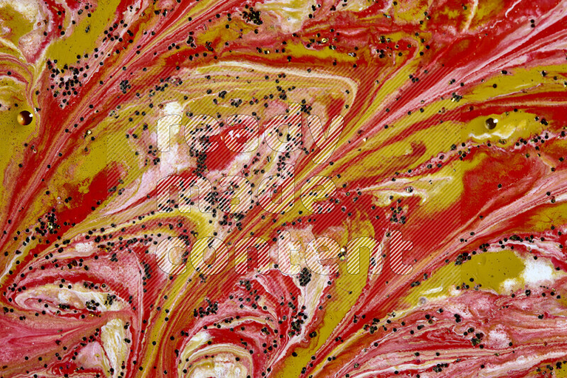 Abstract colorful background with mixed of red, white and gold paint colors with scattered gold glitter