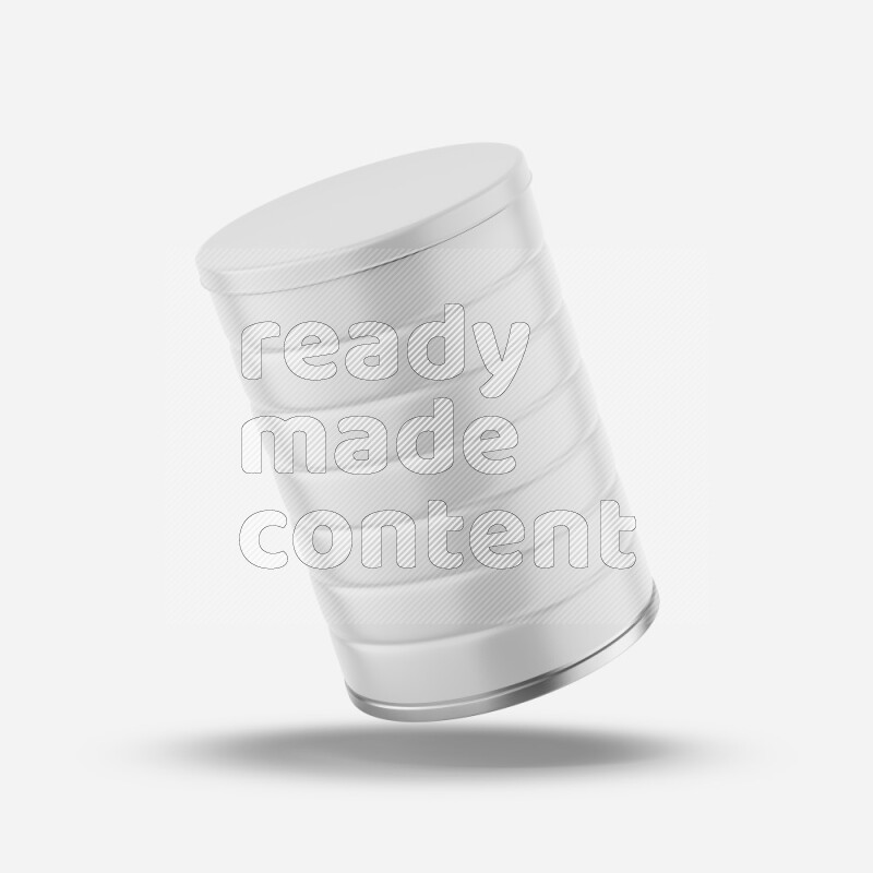 Metallic tin can mockup with label and lid isolated on white background 3d rendering