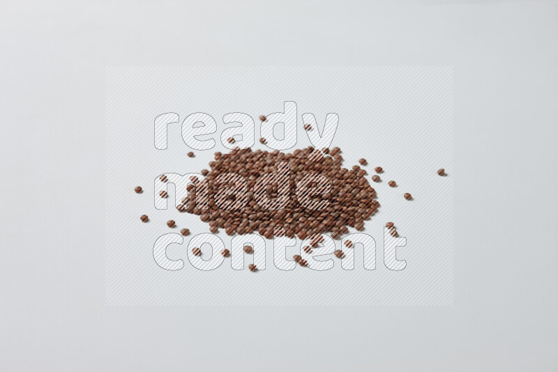 Brown lentils on white background