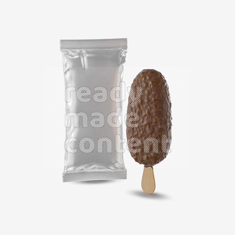 Chocolate ice cream stick mockup isolated on white background 3d rendering