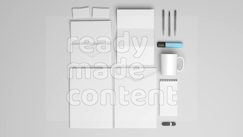 Corporate Stationery Elements, Blank White Textured Brand ID, On White Background