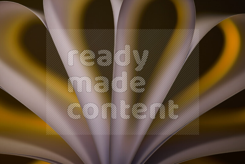 An abstract art piece displaying smooth curves in white and yellow gradients created by colored light