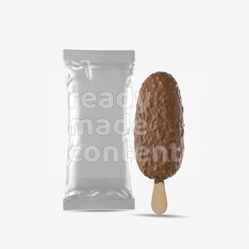 Chocolate ice cream stick mockup isolated on white background 3d rendering