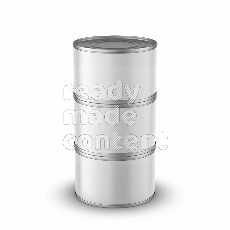 Glossy metallic tin can mockup with white blank label isolated on white background 3d rendering