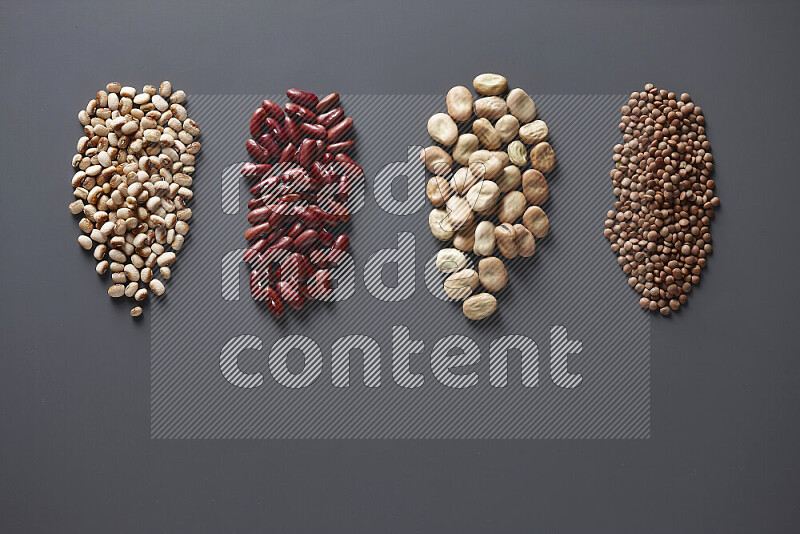 Bunches of legumes on grey background