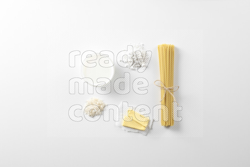 White sauce pasta recipes ingredients on white background