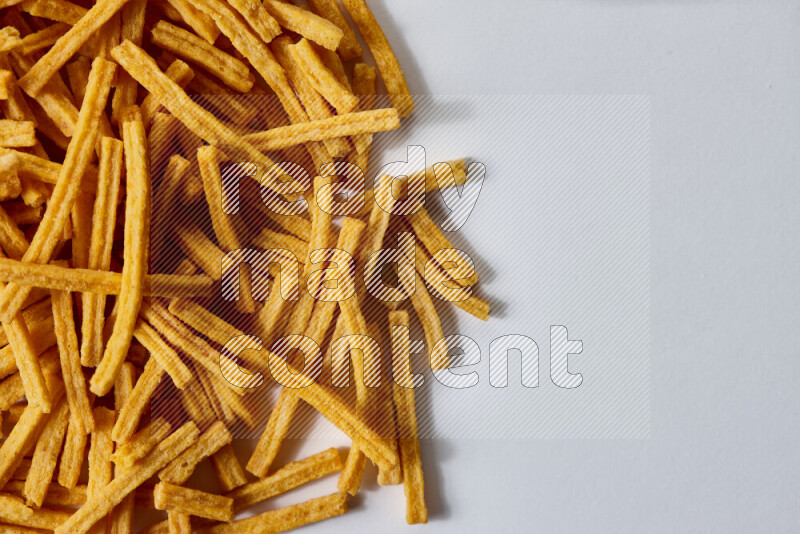 Assorted snacks on white background