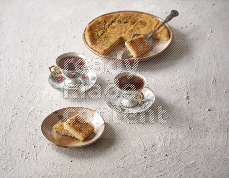 Konafa with tea in a light setup
