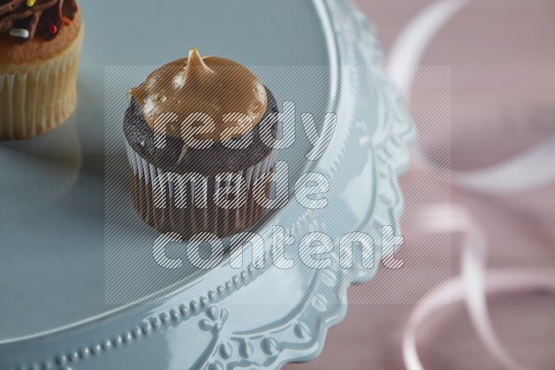 Chocolate mini cupcake topped with peanut butter