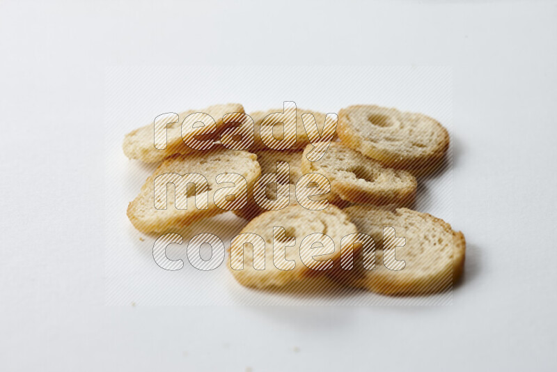 Assorted snacks on white background