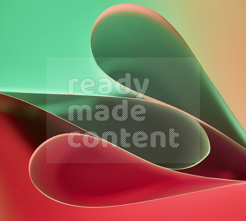 An abstract art of paper folded into smooth curves in green and red gradients