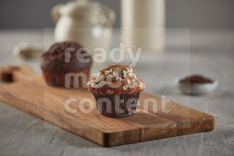 Multigrain cupcake on a wooden board