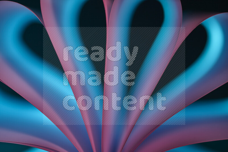 An abstract art piece displaying smooth curves in blue and pink gradients created by colored light