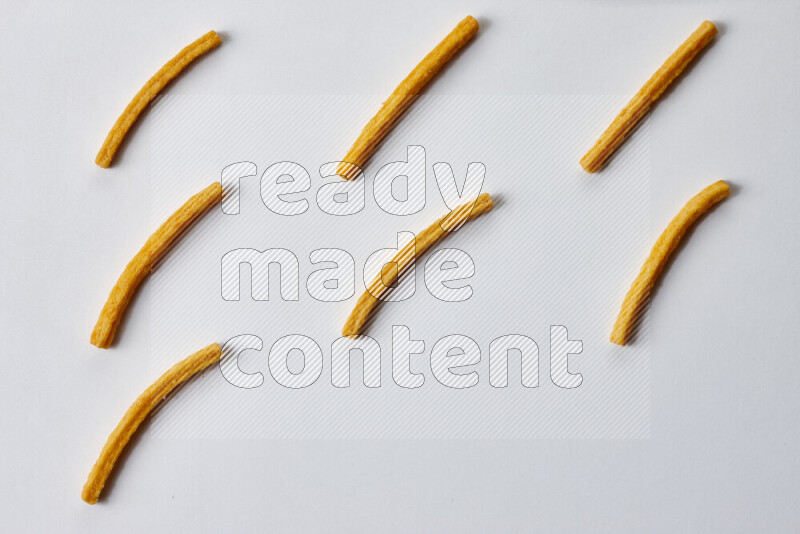 Assorted snacks on white background