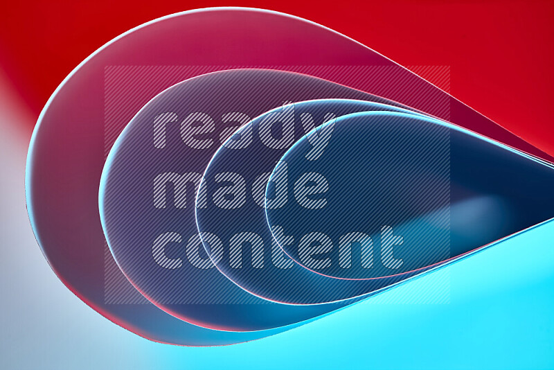 An abstract art of paper folded into smooth curves in blue and red gradients