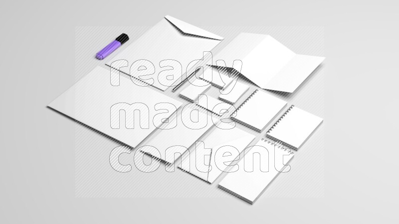 Corporate Stationery Elements, Blank White Textured Brand ID, On White Background