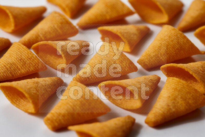 Assorted snacks on white background