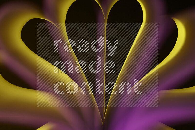 فن تجريدي يعرض منحنيات وتدرجات اللون الأصفر والوردي مكونه بضوء ملون