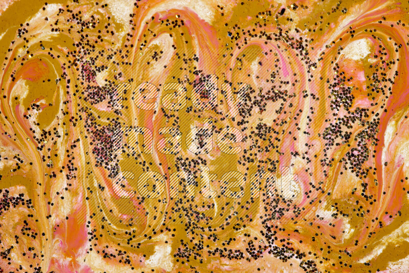 Abstract colorful background with mixed of pink, white and gold paint colors with scattered gold glitter