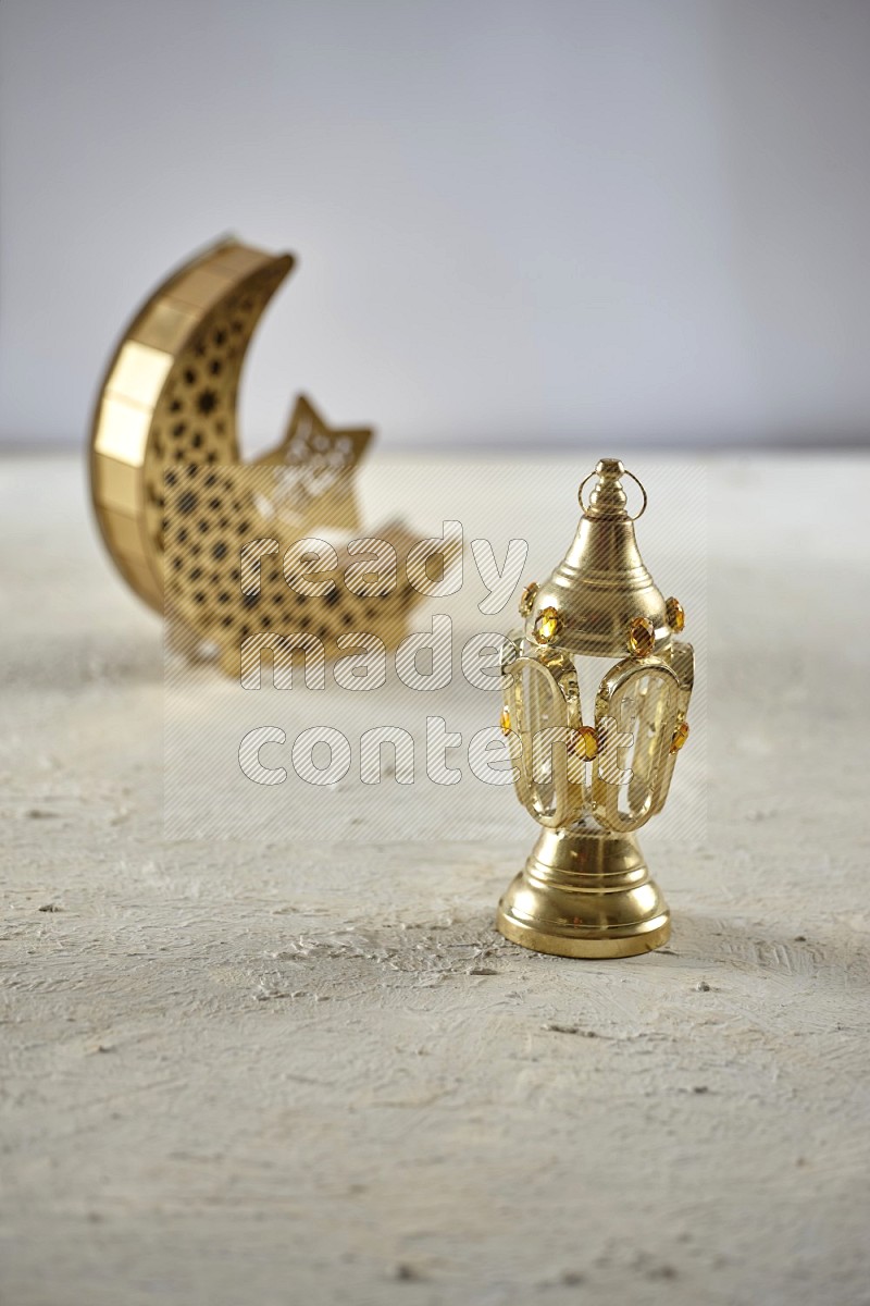 A crescent lantern with classic lantern on textured white background