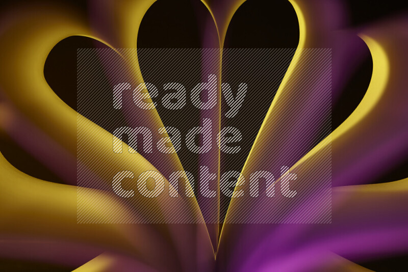 فن تجريدي يعرض منحنيات وتدرجات اللون الأصفر والوردي مكونه بضوء ملون