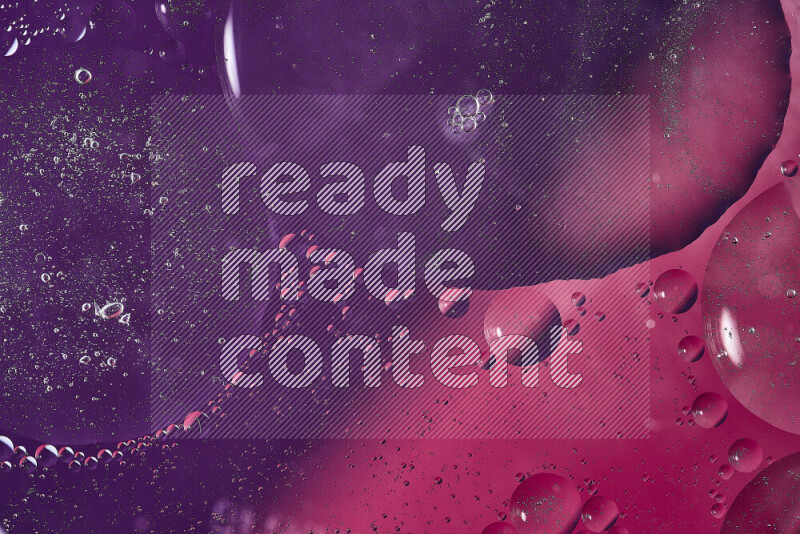 Close-ups of abstract oil bubbles on water surface in shades of purple and pink