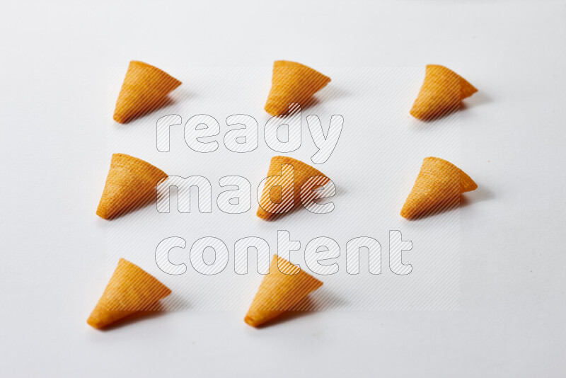 Assorted snacks on white background