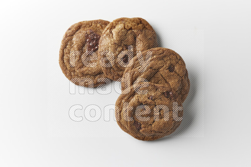 Chocolate chips cookies on a white background