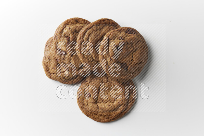 Chocolate chips cookies on a white background