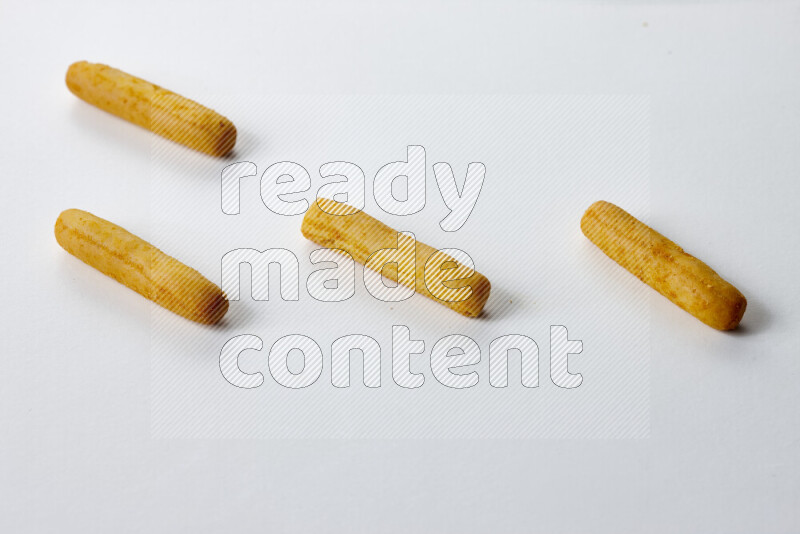 Assorted snacks on white background
