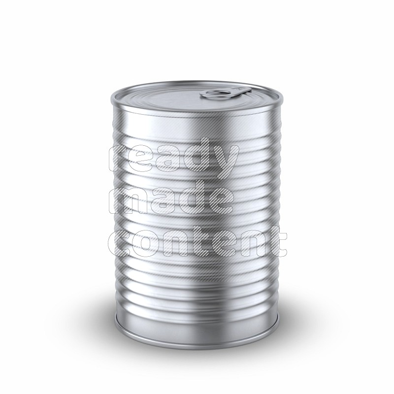 Glossy metallic tin can mockup with pull tab isolated on white background 3d rendering