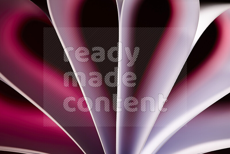 An abstract art piece displaying smooth curves in pink and red gradients created by colored light