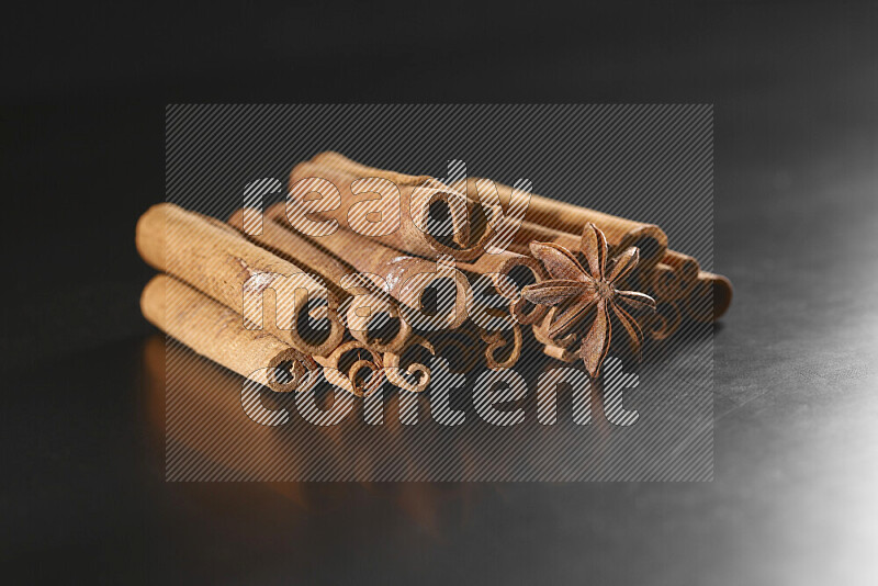 Cinnamon sticks and star anise on black background