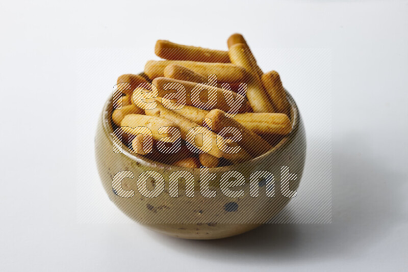 Assorted snacks on white background