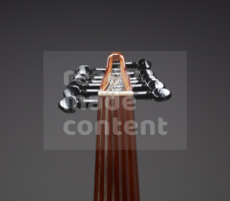 parts of a brown wooden Oud in a gray background