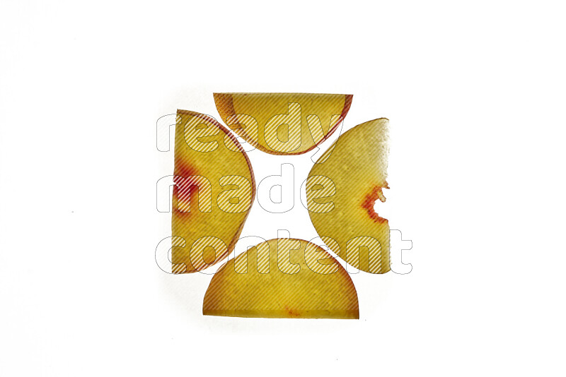 Peach slices on illuminated white background