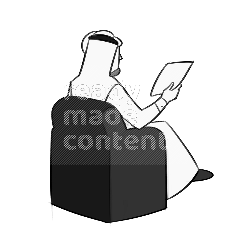Saudi man  handing a paper setting on an armchair different angles eye leve